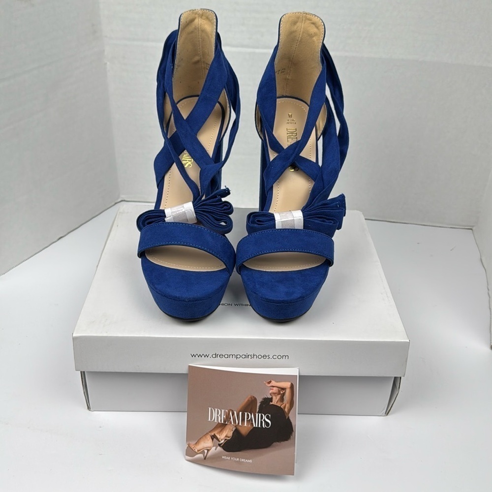 DREAM PAIRS Womens Chunky Platform Gladiator Heel AN3 Royal Blue Size US:8